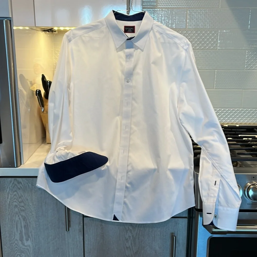 UntuckIt men’s long sleeve white/navy dress shirt L - Picture 2 of 6